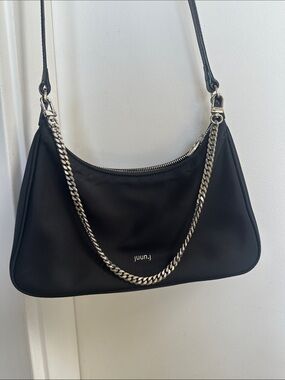 Juun.J Black Shoulder Bag with Silver Chain and Leather Strap